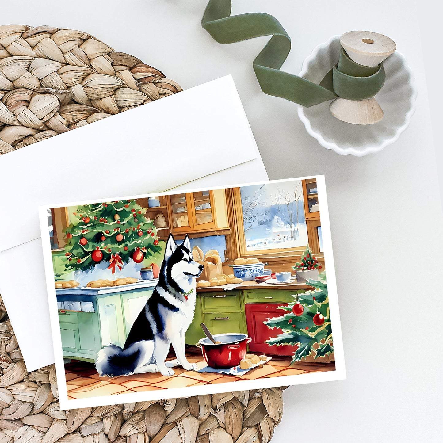 Siberian Husky Christmas Cookies Greeting Cards Pack of 8