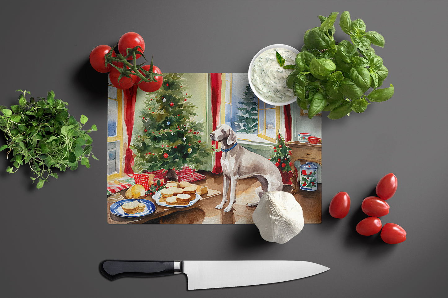 Weimaraner Christmas Cookies Glass Cutting Board