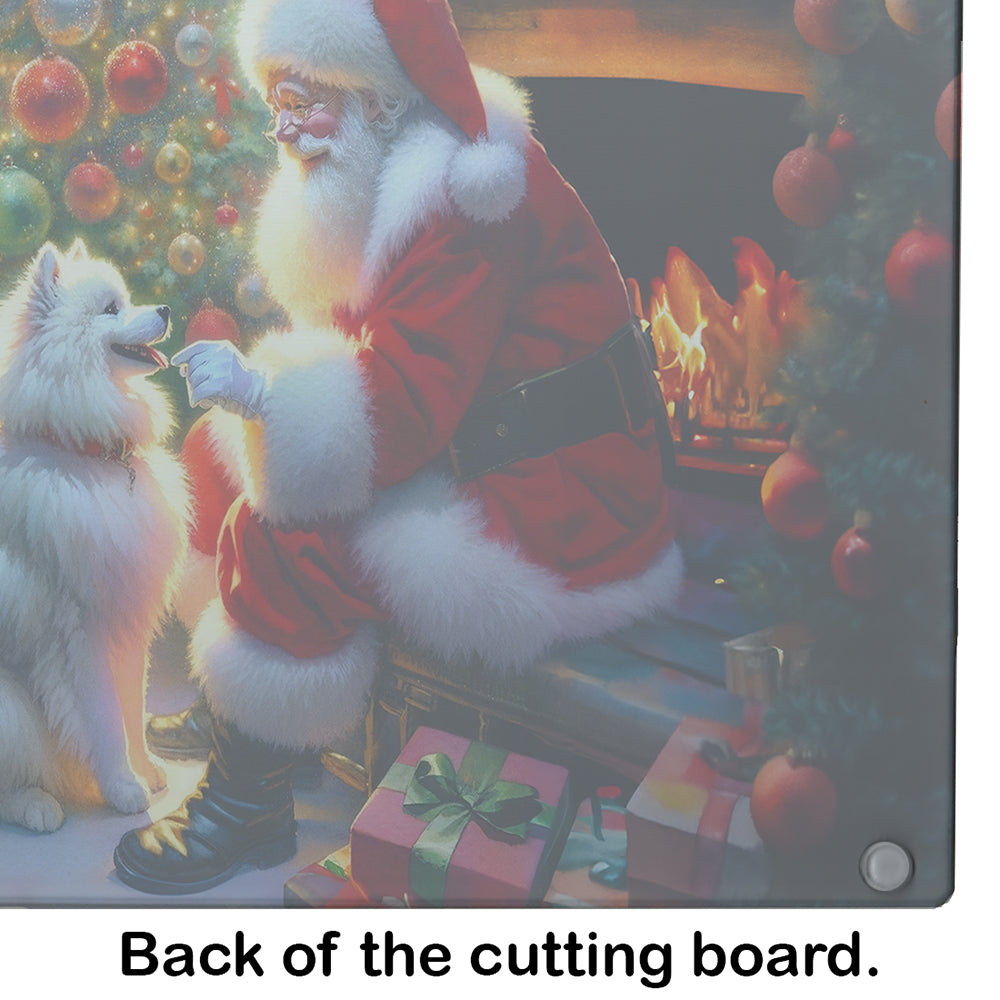 American Eskimo and Santa Claus Glass Cutting Board