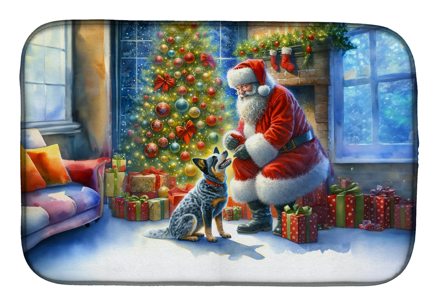 Buy this Australian Cattle Dog and Santa Claus Dish Drying Mat