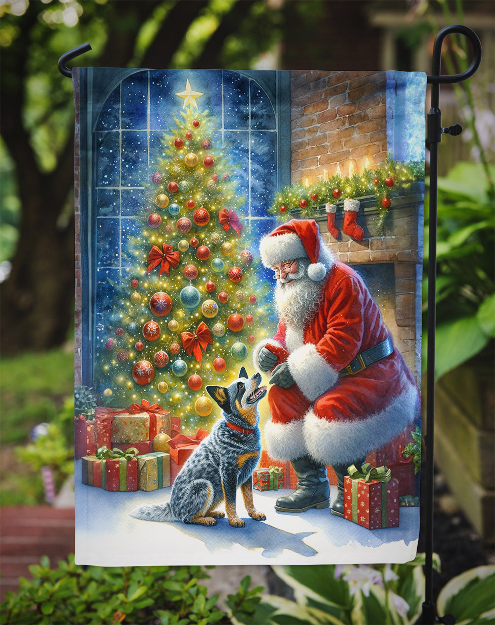 Australian Cattle Dog and Santa Claus Garden Flag