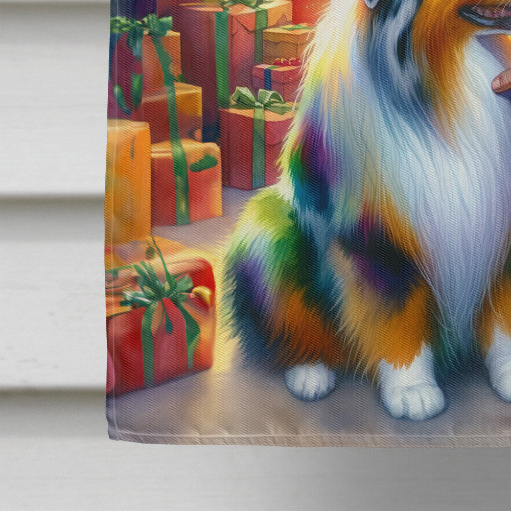 Australian Shepherd and Santa Claus House Flag