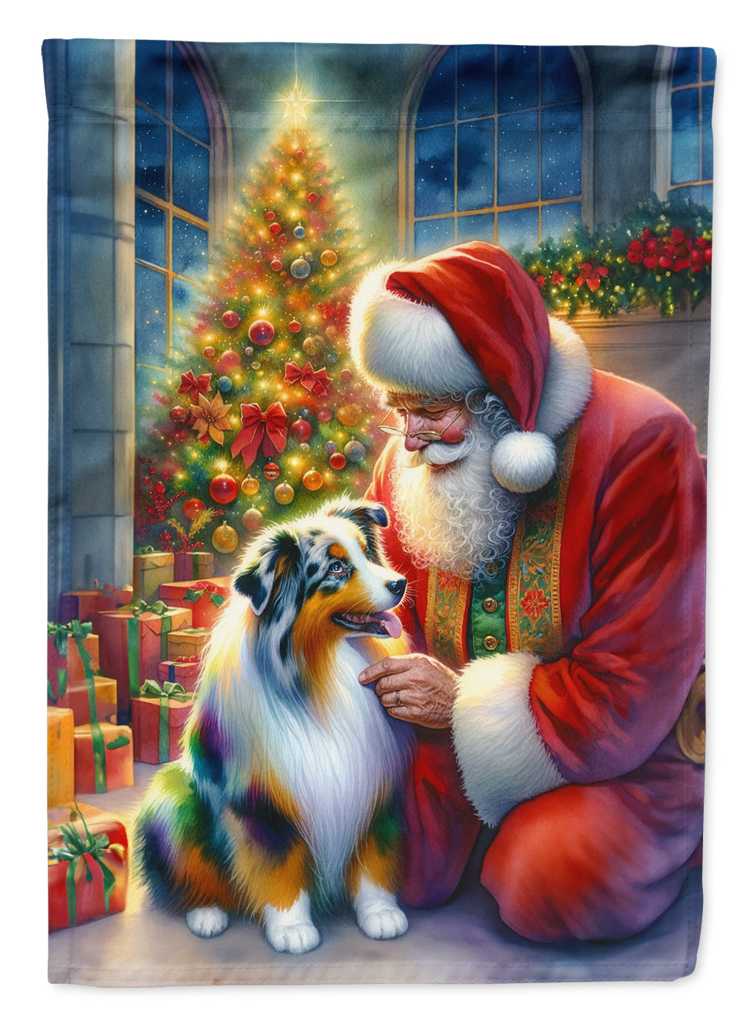 Buy this Australian Shepherd and Santa Claus Garden Flag