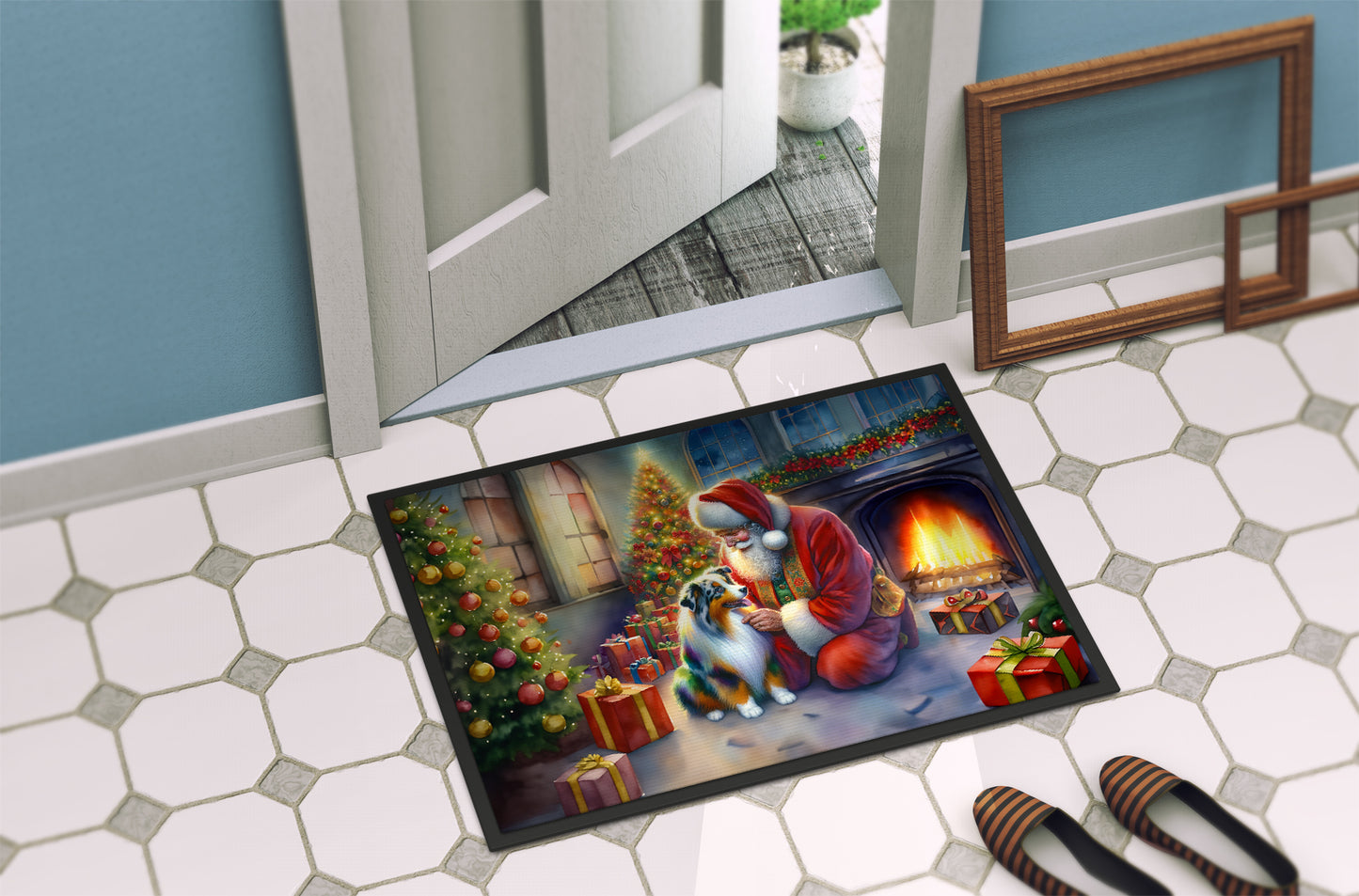 Australian Shepherd and Santa Claus Doormat