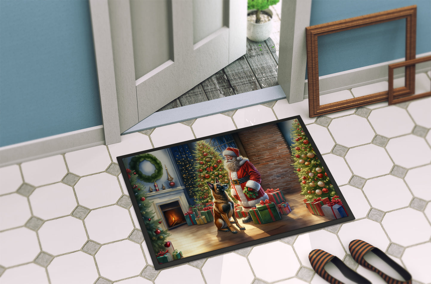 Belgian Malinois and Santa Claus Doormat