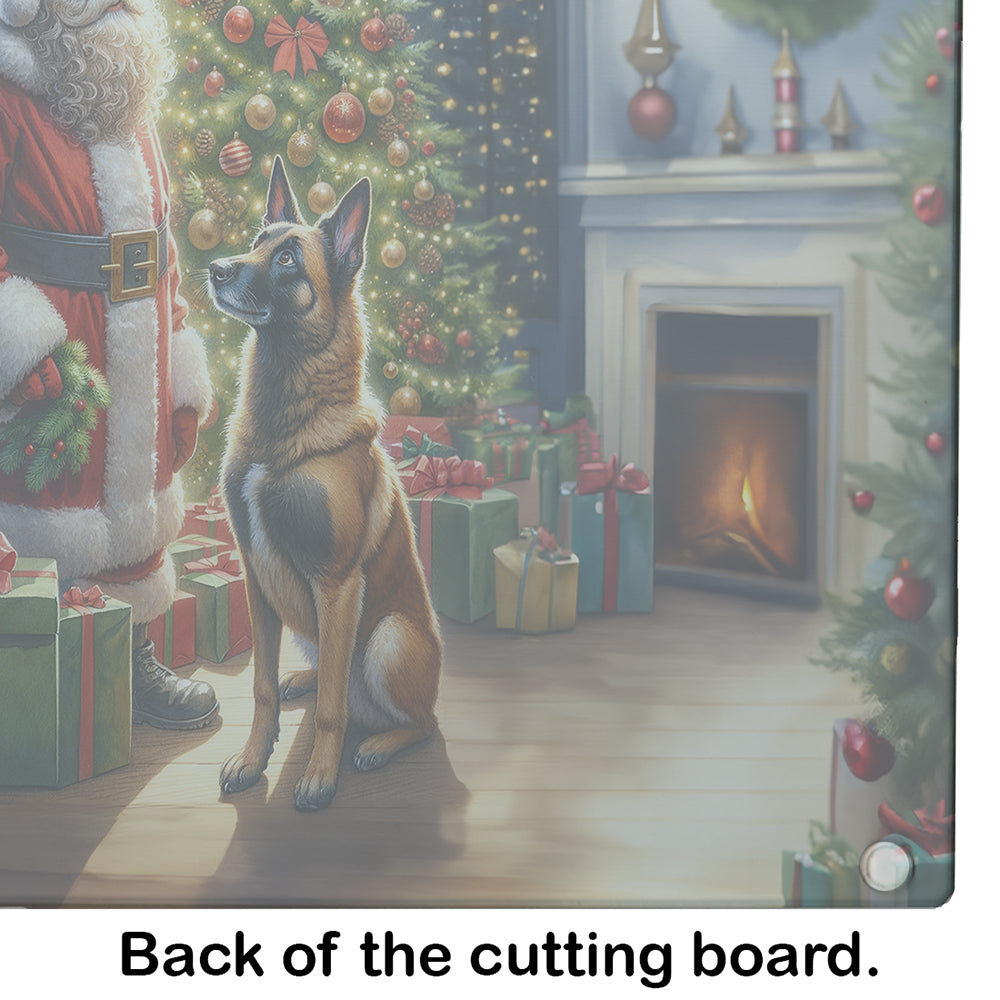 Belgian Malinois and Santa Claus Glass Cutting Board