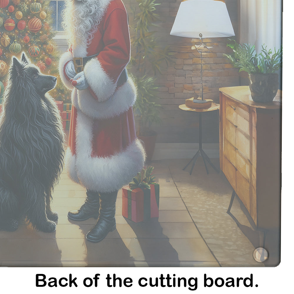 Belgian Sheepdog and Santa Claus Glass Cutting Board