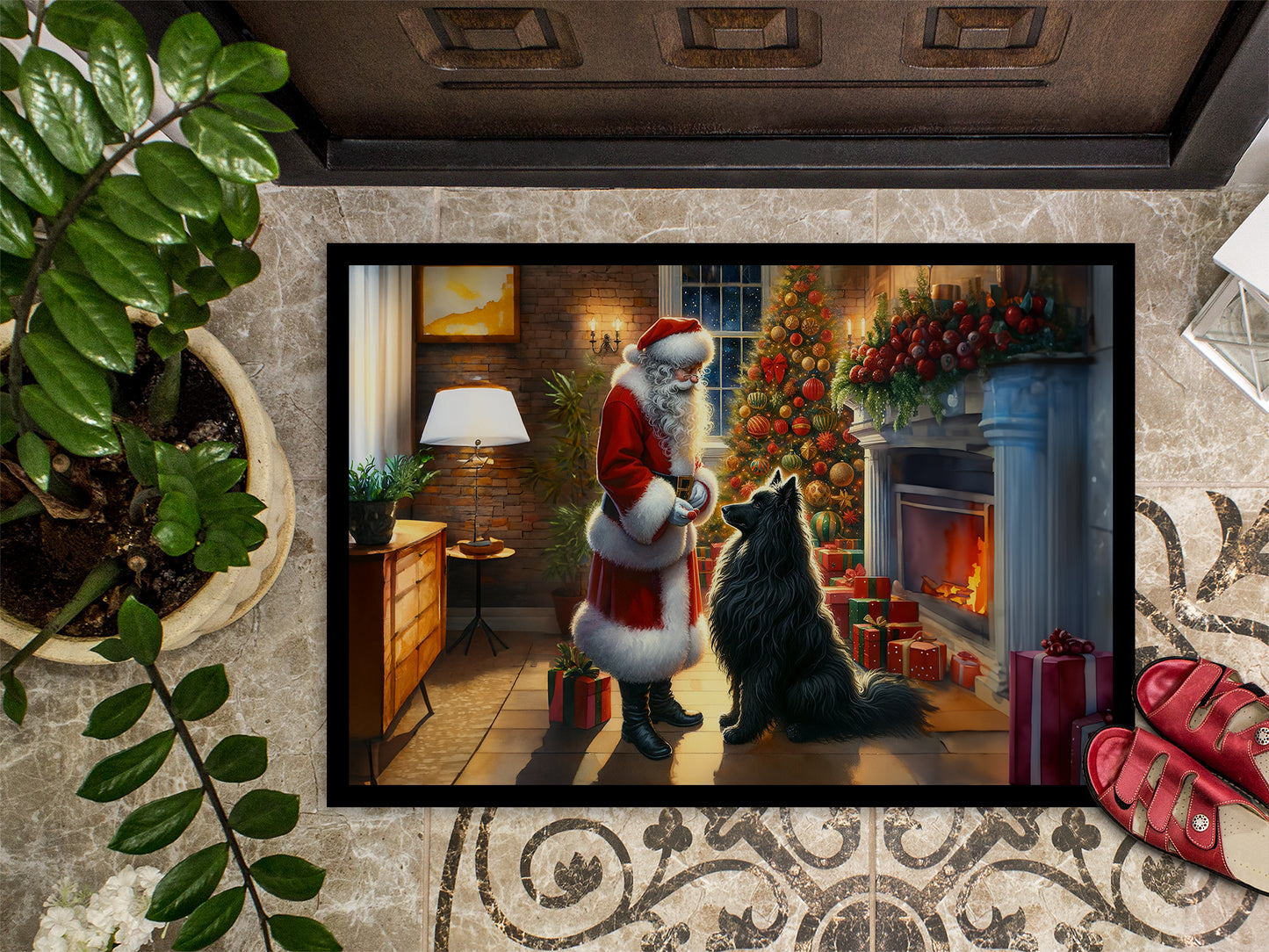 Belgian Sheepdog and Santa Claus Doormat