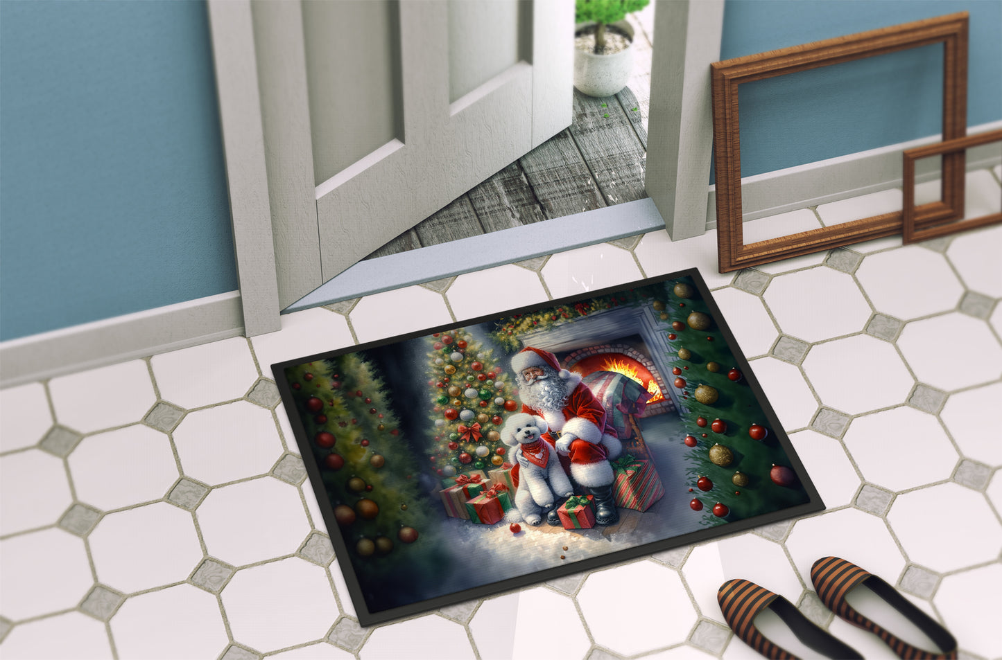 Bichon Frise and Santa Claus Doormat