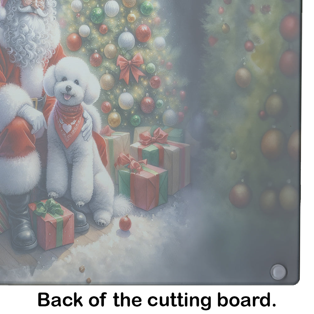 Bichon Frise and Santa Claus Glass Cutting Board