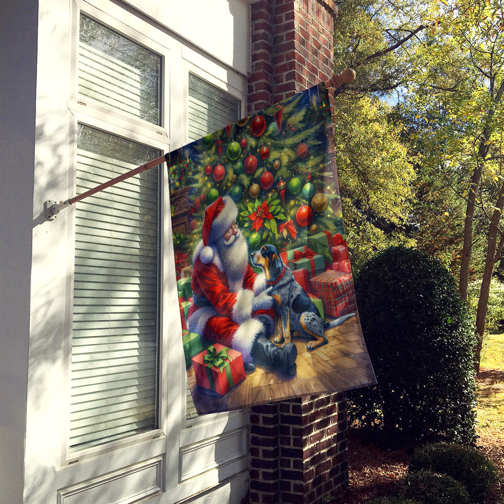 Bluetick Hound and Santa Claus House Flag