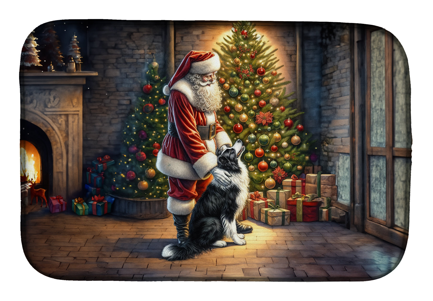 Buy this Border Collie and Santa Claus Dish Drying Mat