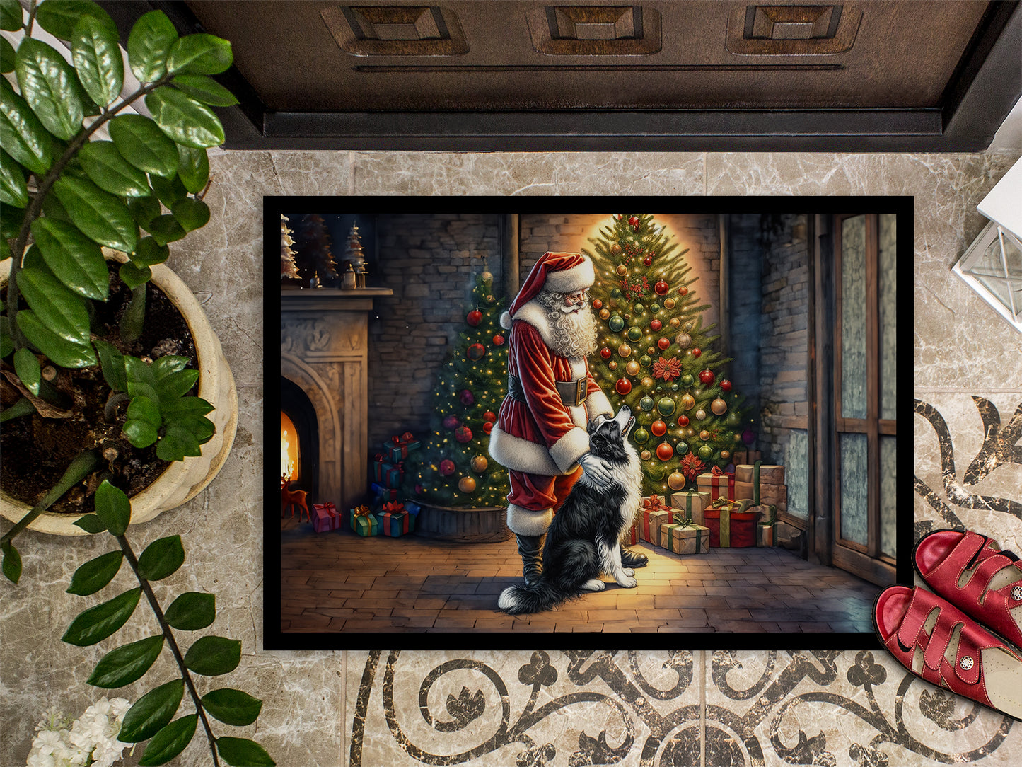 Border Collie and Santa Claus Doormat