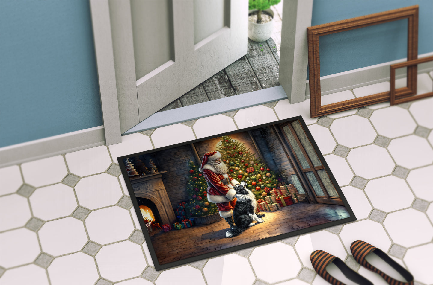 Border Collie and Santa Claus Doormat