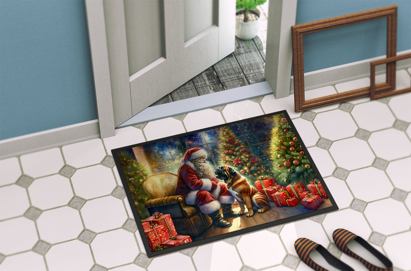 Bullmastiff and Santa Claus Doormat