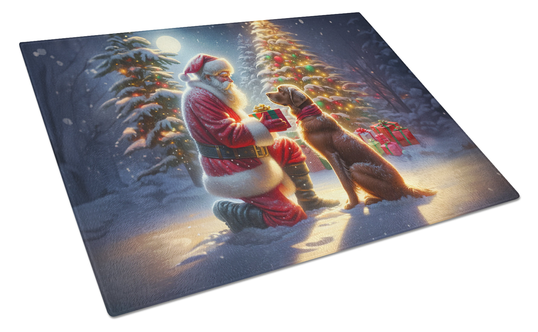 Buy this Chesapeake Bay Retriever and Santa Claus Glass Cutting Board