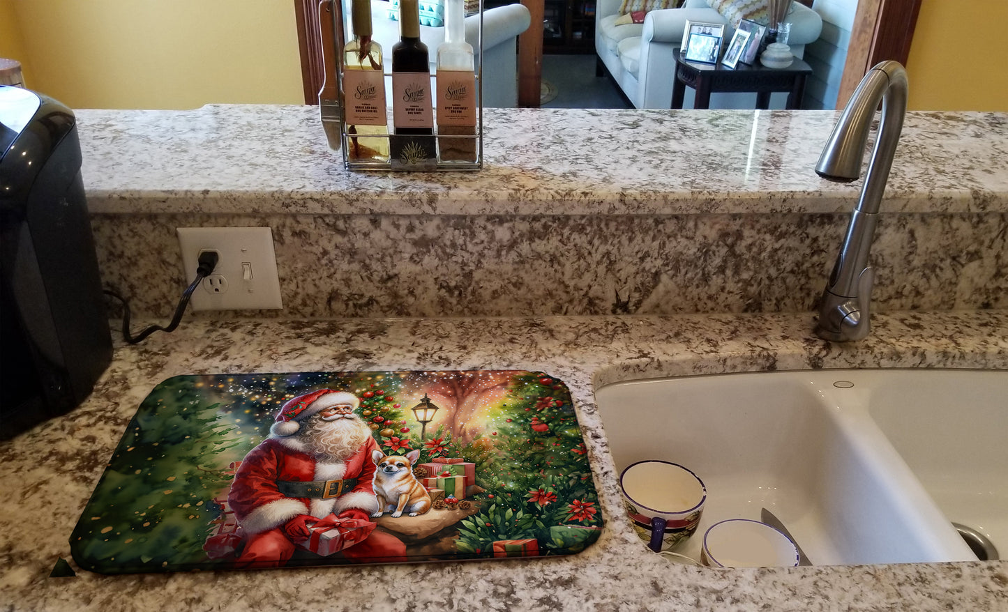 Chihuahua and Santa Claus Dish Drying Mat