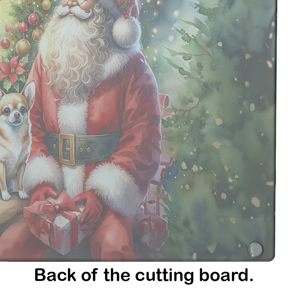Chihuahua and Santa Claus Glass Cutting Board