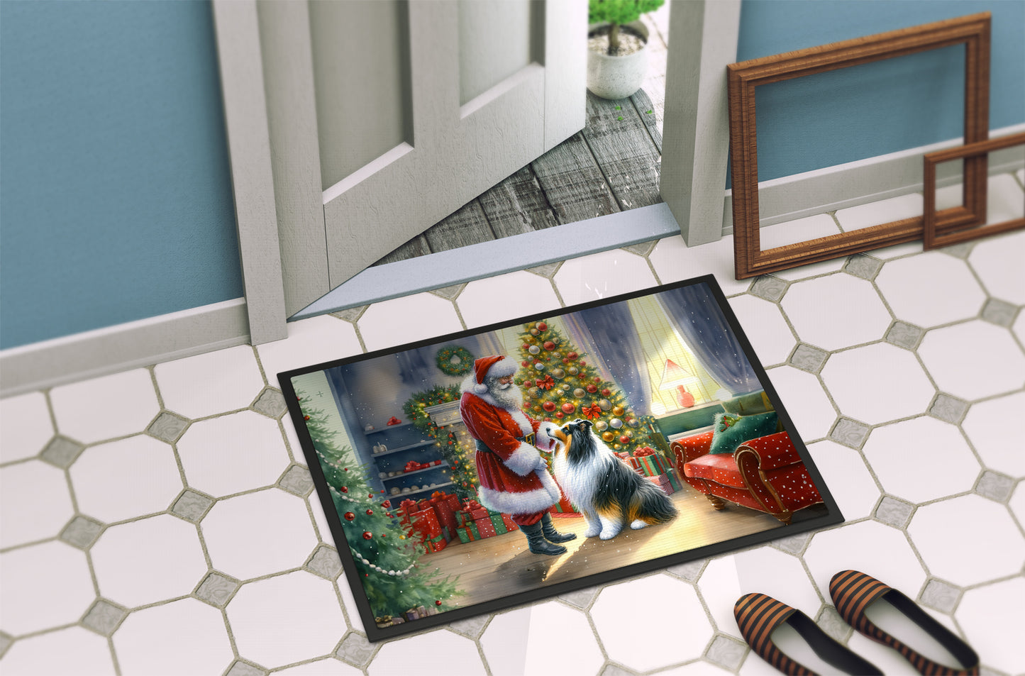 Collie and Santa Claus Doormat