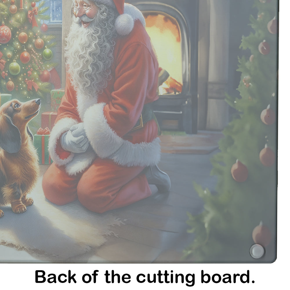 Dachshund and Santa Claus Glass Cutting Board