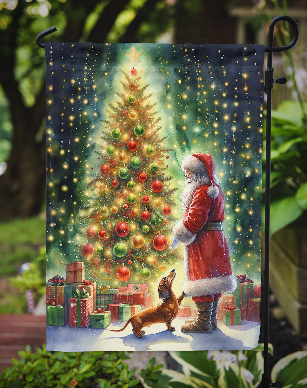 Dachshund and Santa Claus Garden Flag