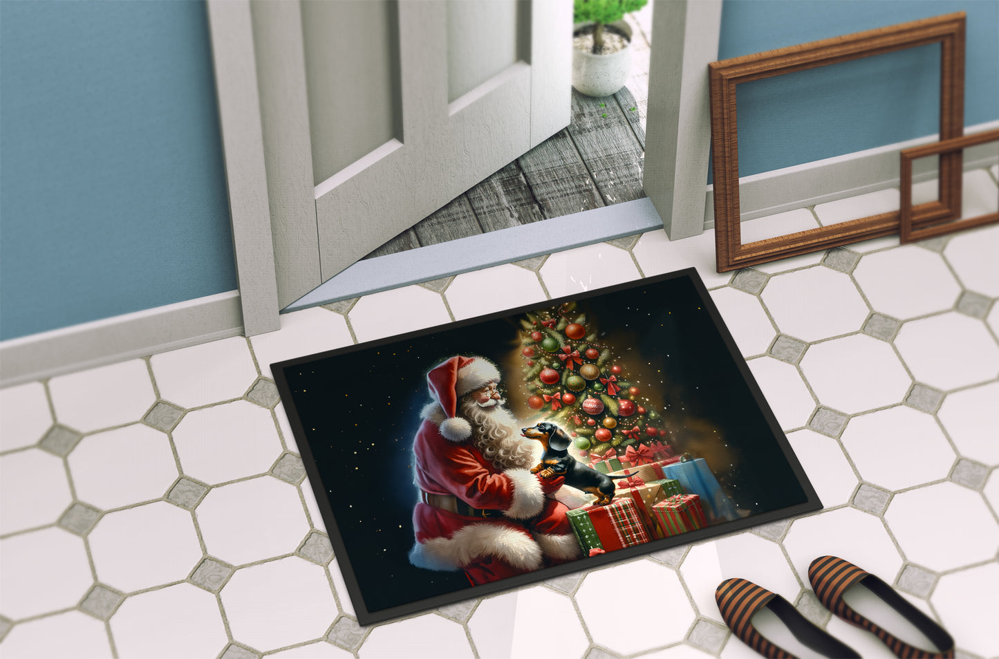 Dachshund and Santa Claus Doormat