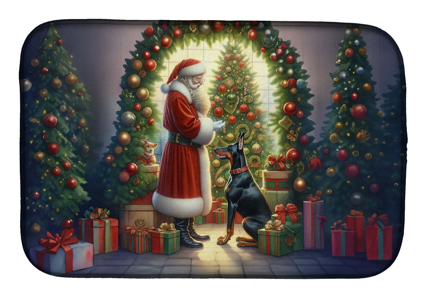 Buy this Doberman Pinscher and Santa Claus Dish Drying Mat