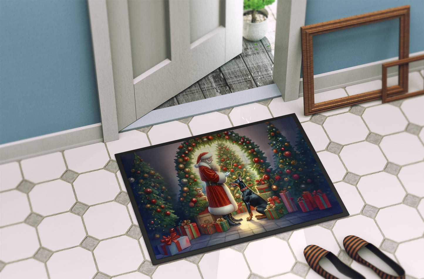 Doberman Pinscher and Santa Claus Doormat