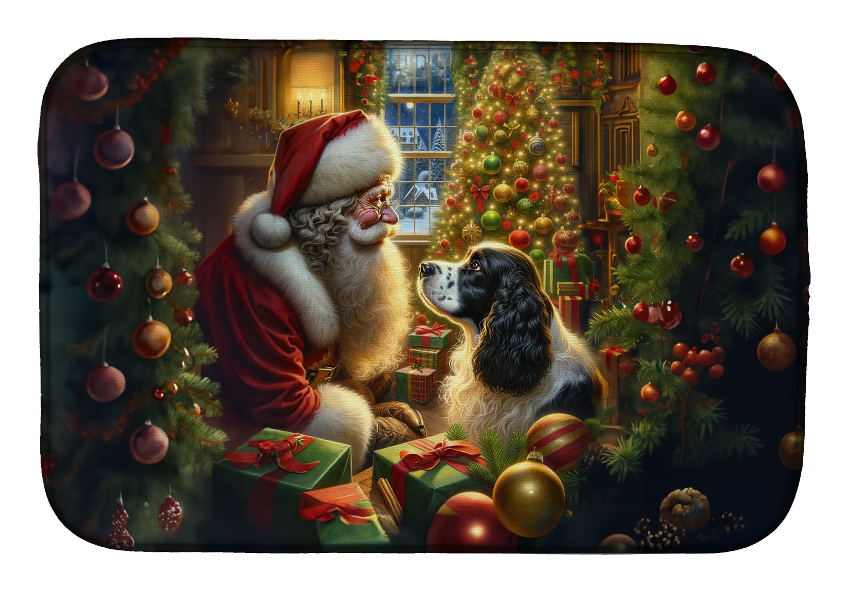 Buy this English Springer Spaniel and Santa Claus Dish Drying Mat