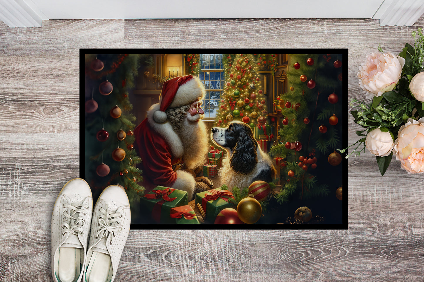 English Springer Spaniel and Santa Claus Doormat