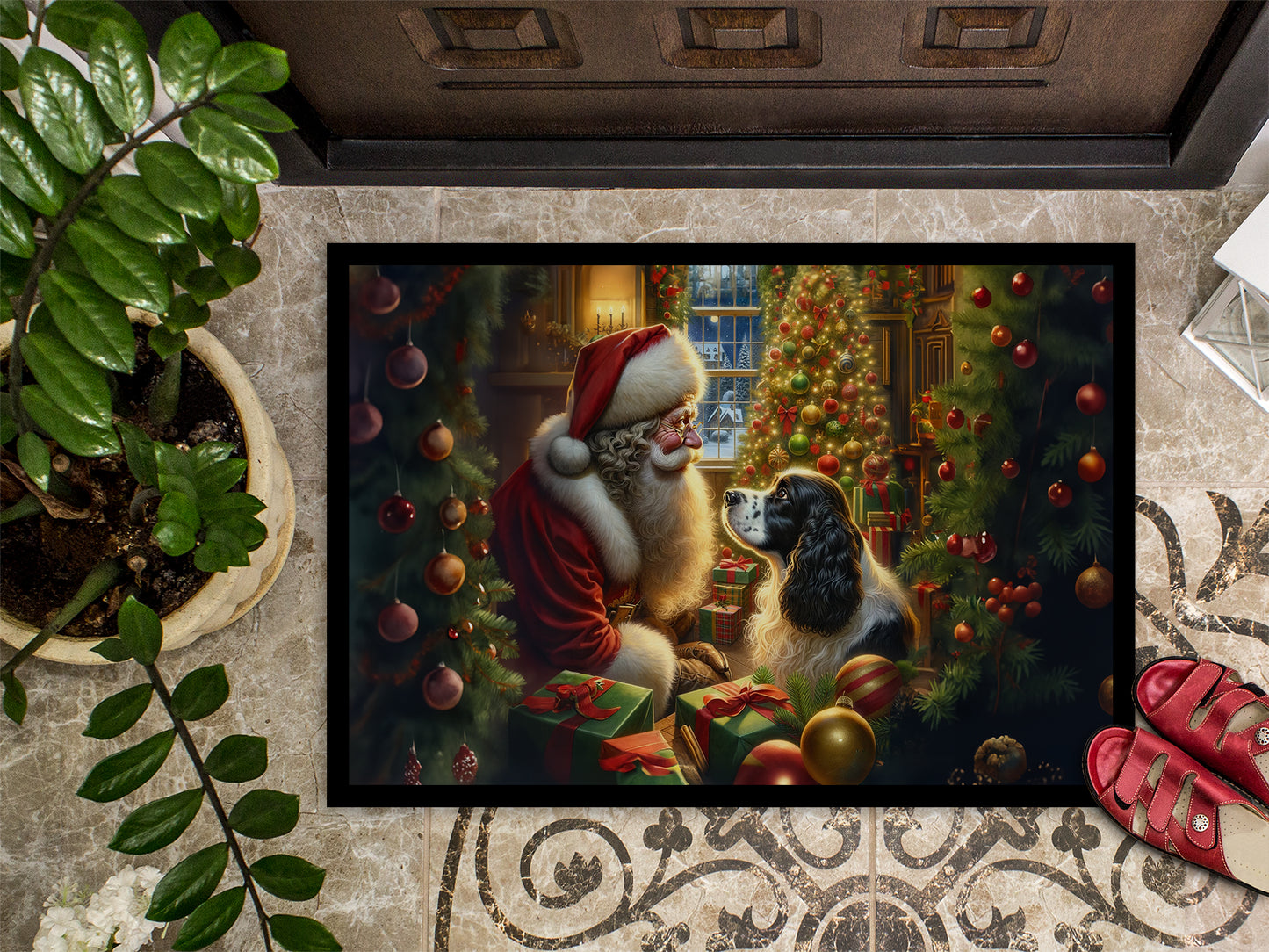 English Springer Spaniel and Santa Claus Doormat