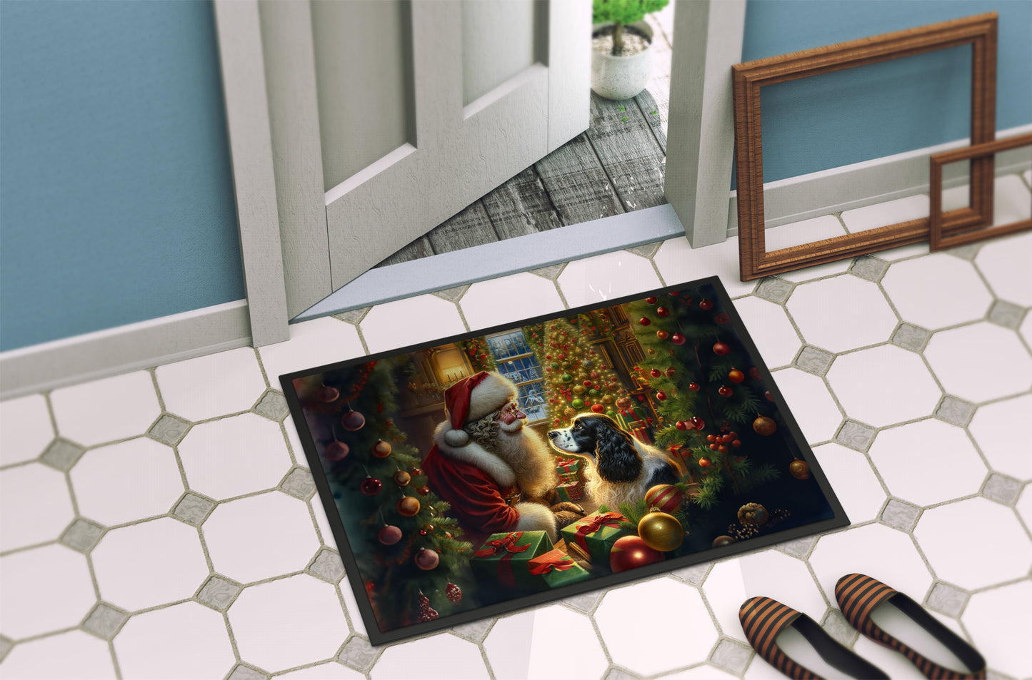 English Springer Spaniel and Santa Claus Doormat