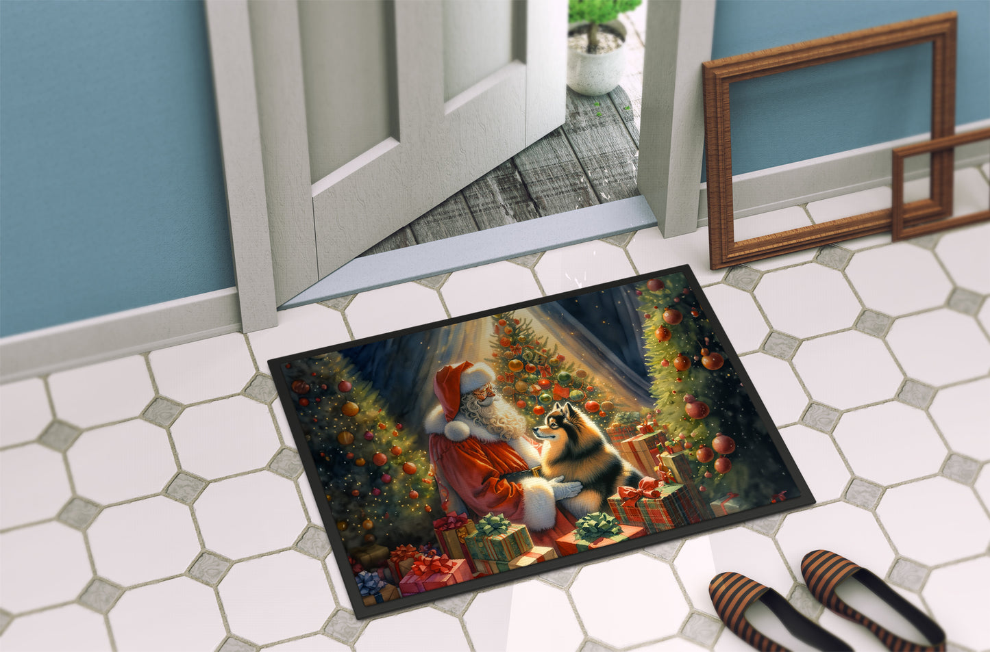 Finnish Spitz and Santa Claus Doormat