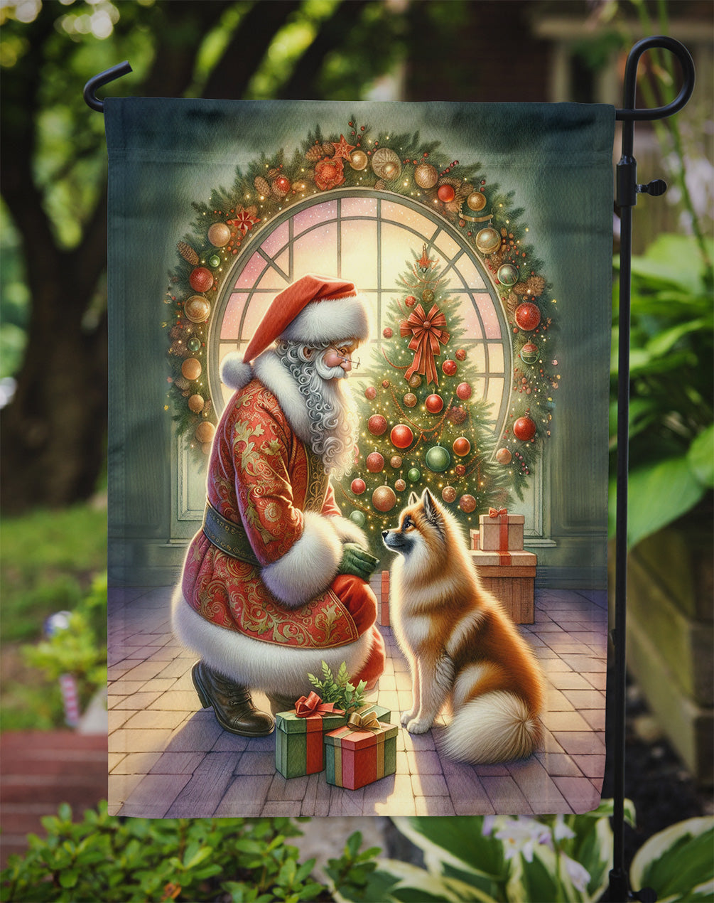 Finnish Spitz and Santa Claus Garden Flag