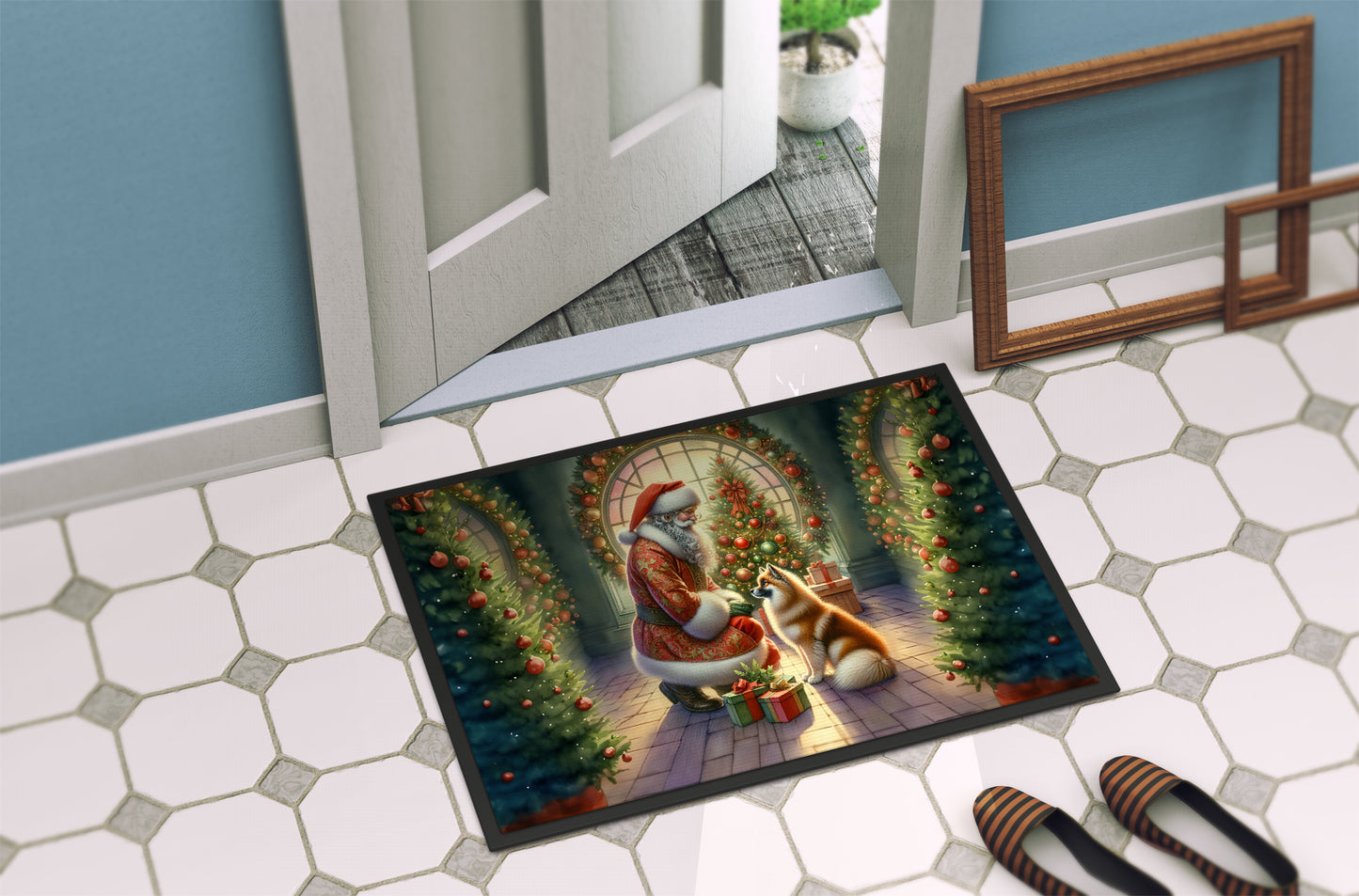 Finnish Spitz and Santa Claus Doormat