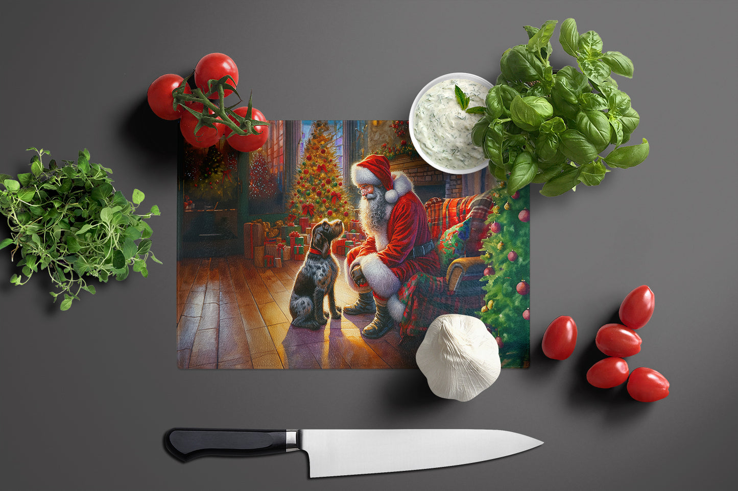 German Wirehaired Pointer and Santa Claus Glass Cutting Board