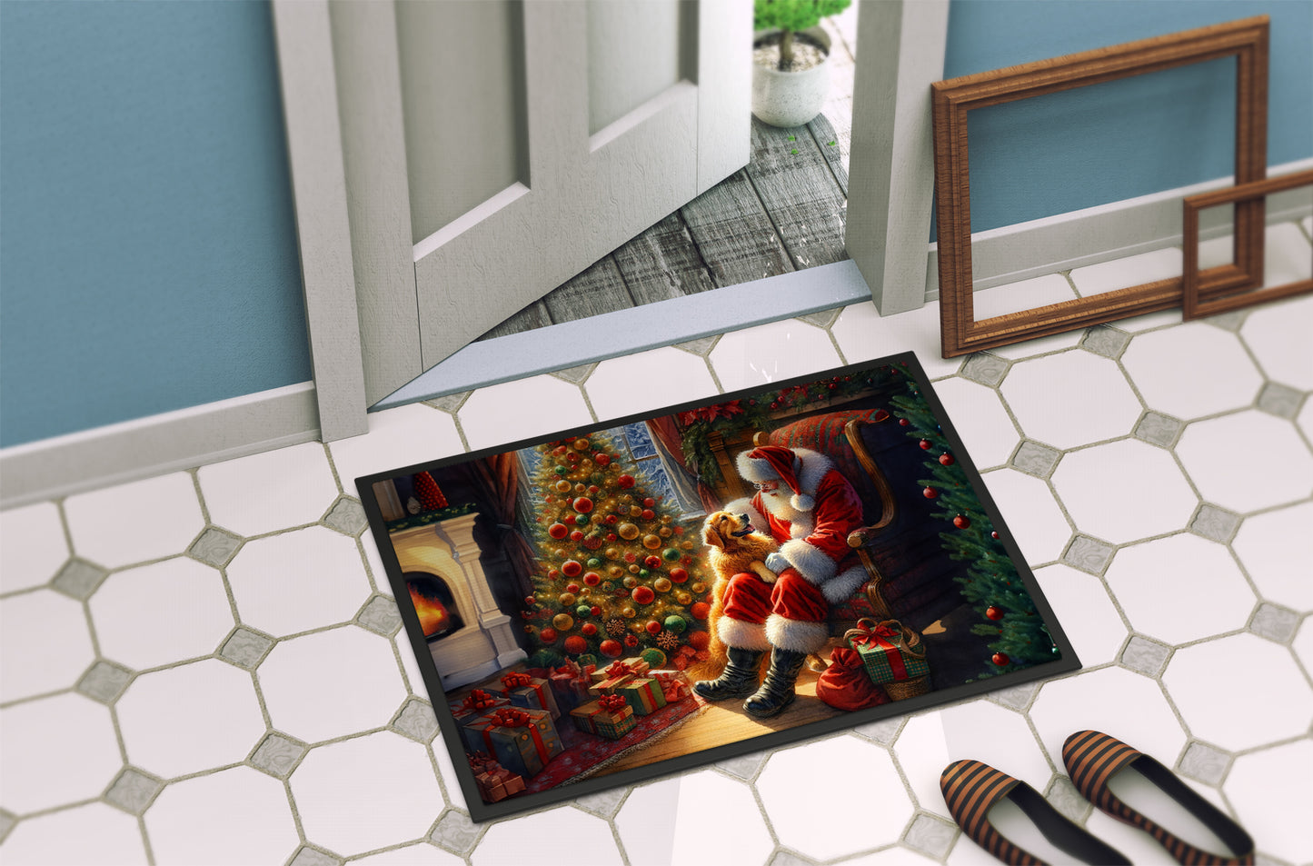 Golden Retriever and Santa Claus Doormat