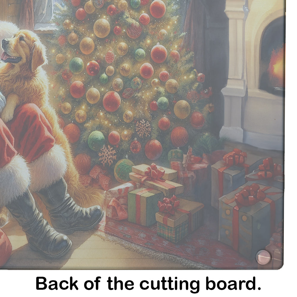 Golden Retriever and Santa Claus Glass Cutting Board