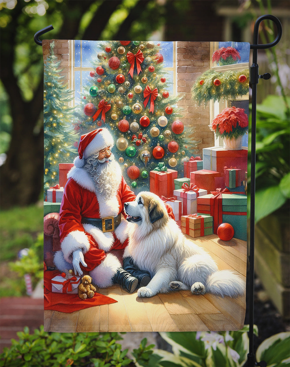 Great Pyrenees and Santa Claus Garden Flag