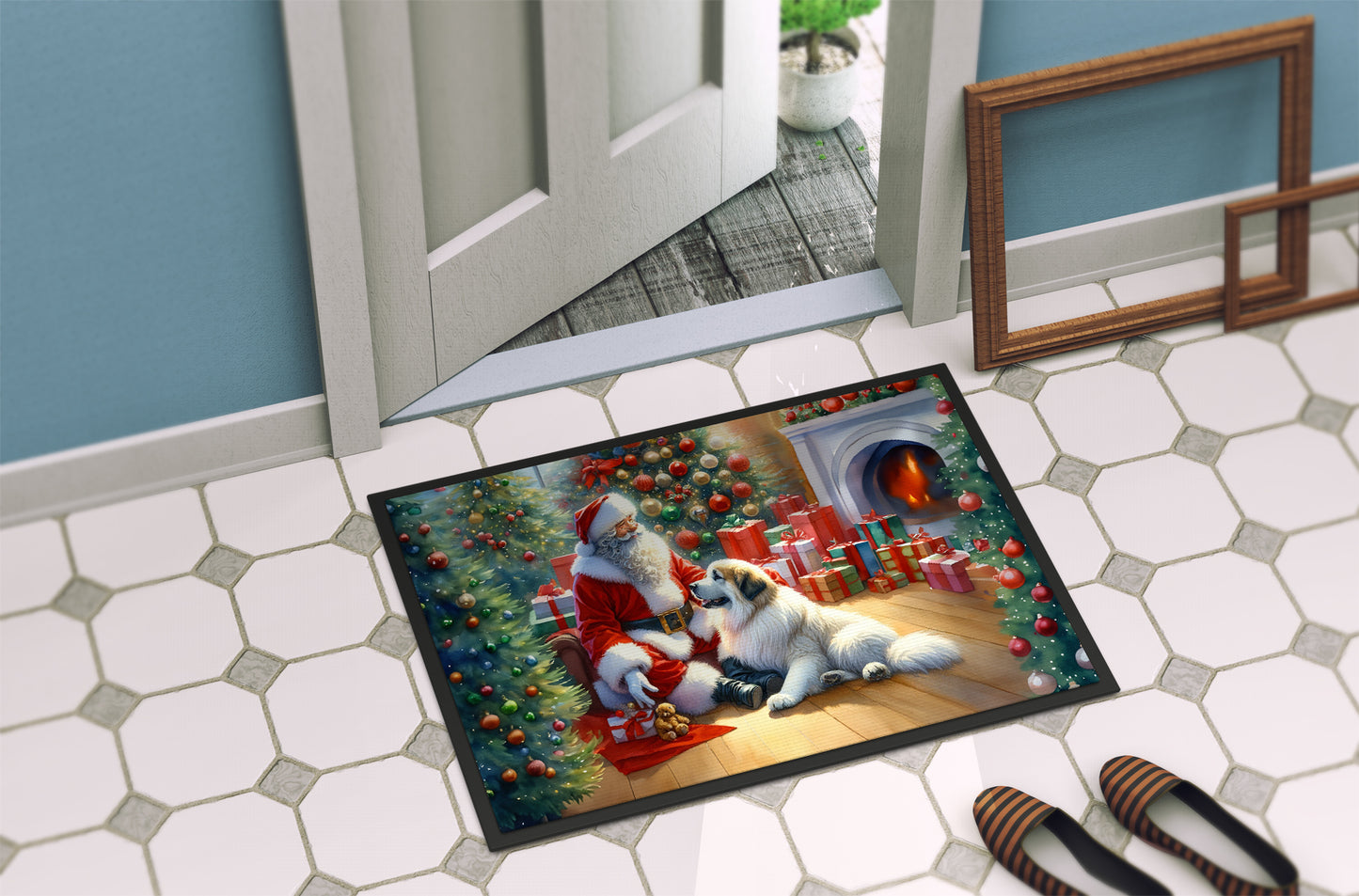 Great Pyrenees and Santa Claus Doormat