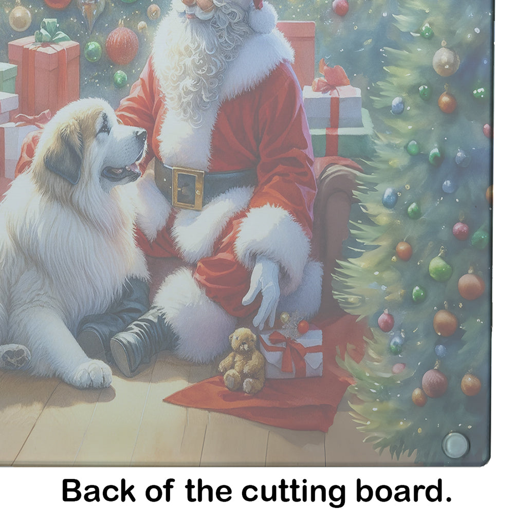 Great Pyrenees and Santa Claus Glass Cutting Board