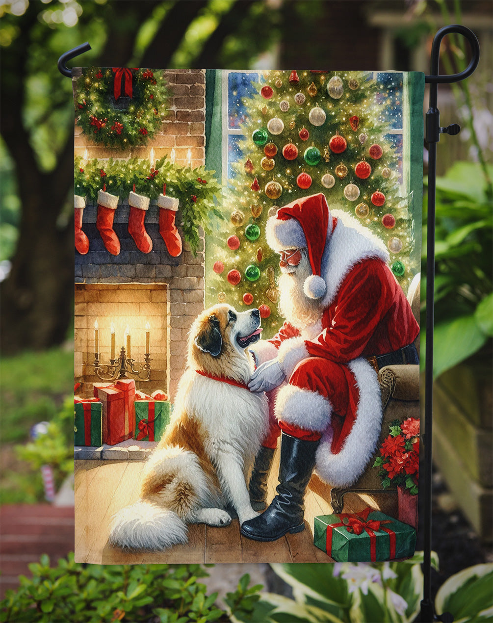 Great Pyrenees and Santa Claus Garden Flag