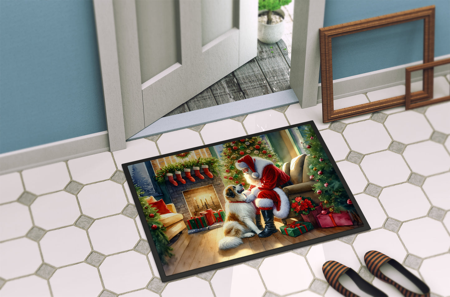 Great Pyrenees and Santa Claus Doormat