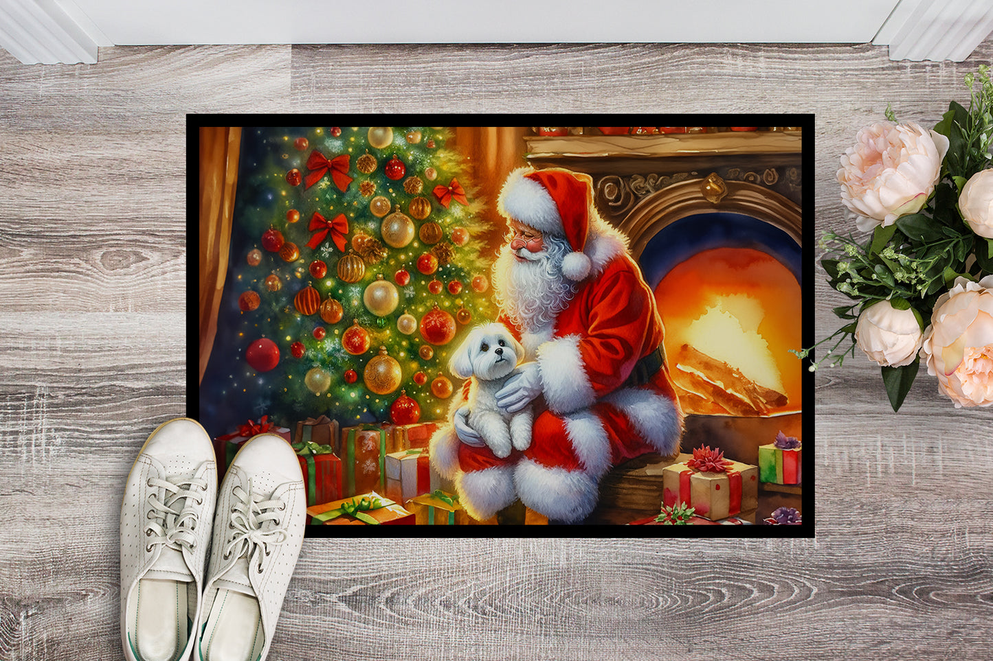 Maltese and Santa Claus Doormat