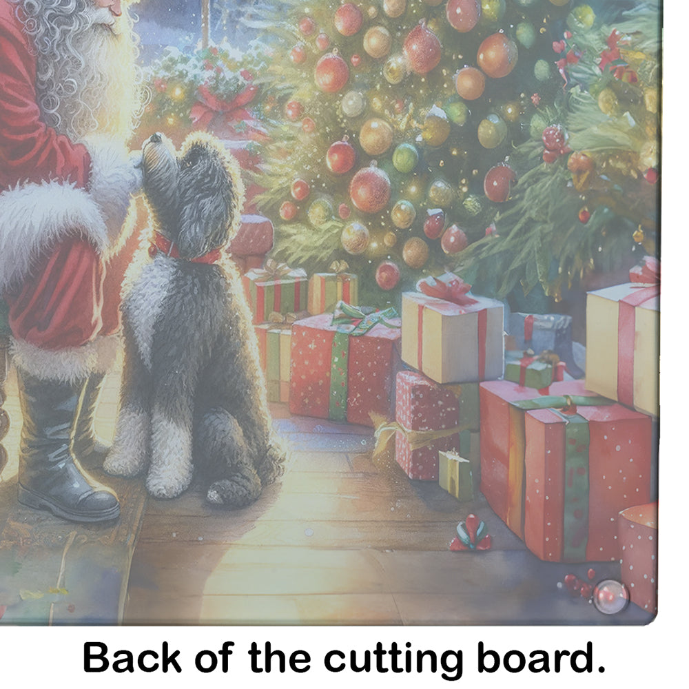 Portuguese Water Dog and Santa Claus Glass Cutting Board