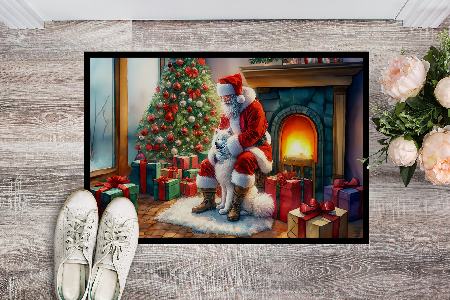 Samoyed and Santa Claus Doormat