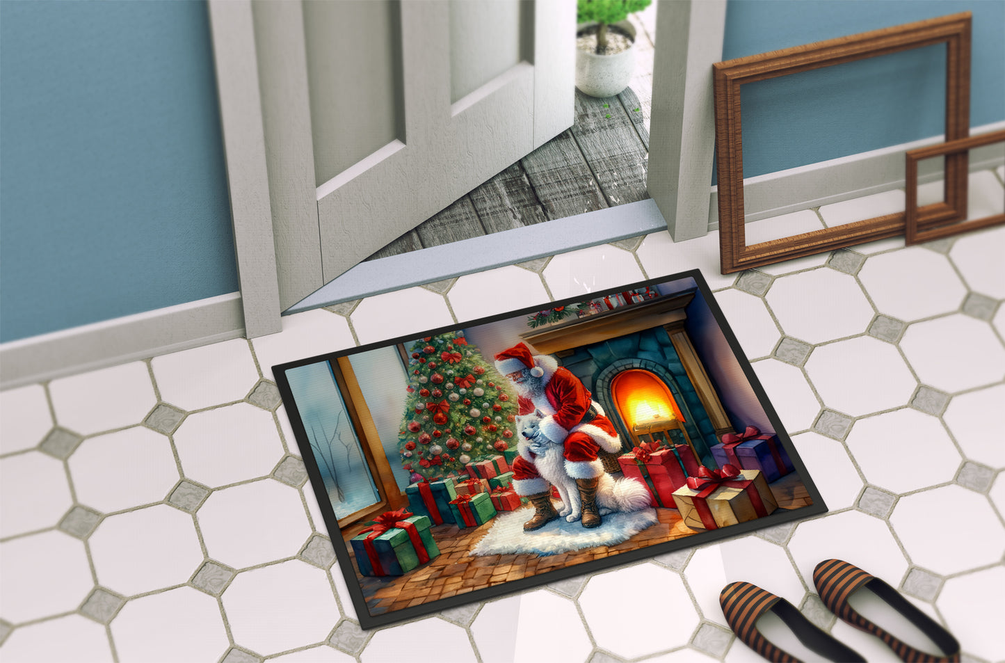 Samoyed and Santa Claus Doormat