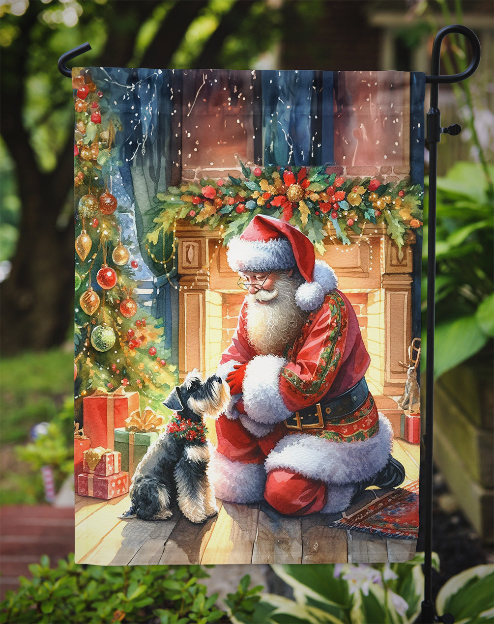 Schnauzer and Santa Claus Garden Flag