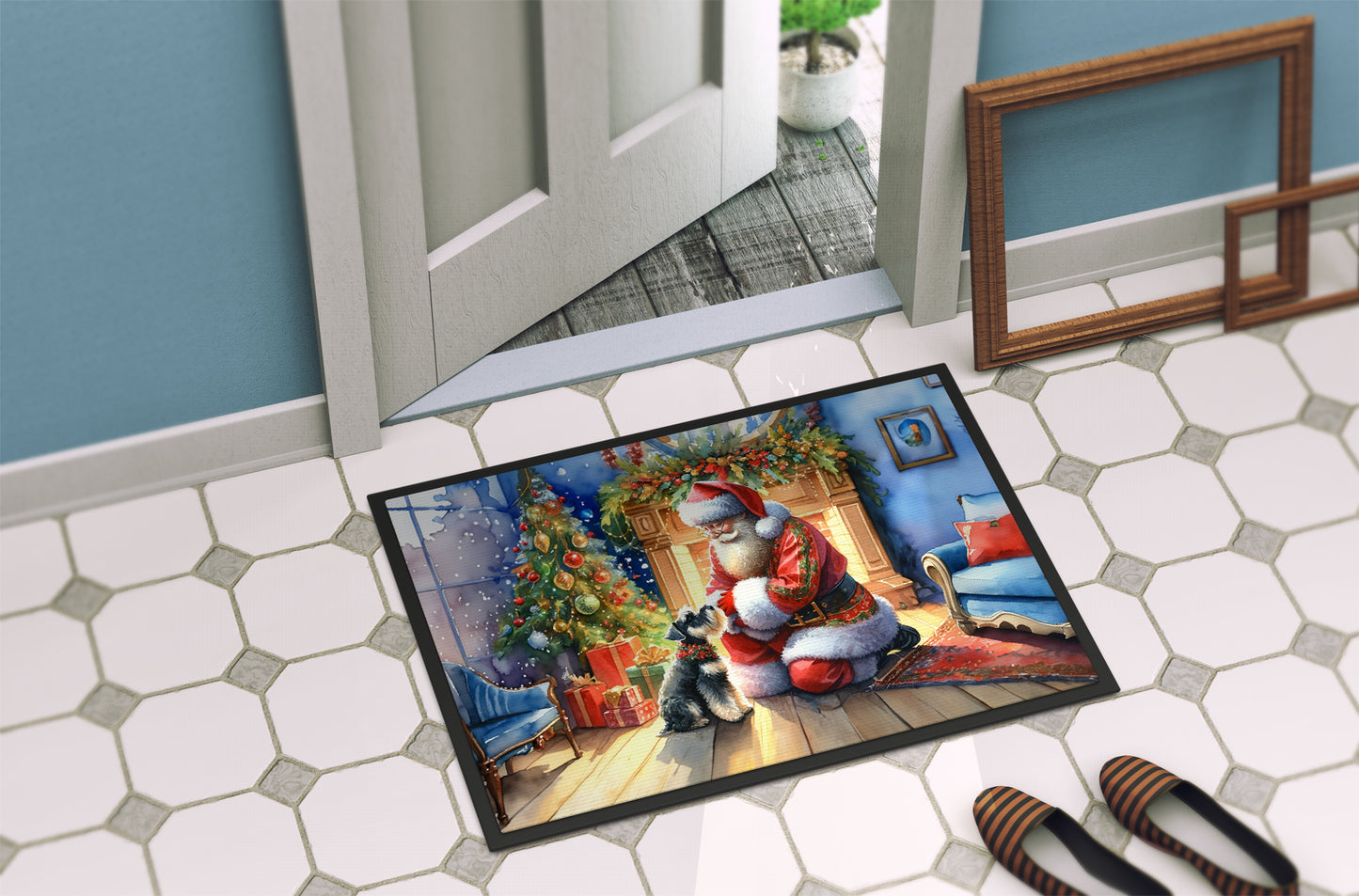 Schnauzer and Santa Claus Doormat