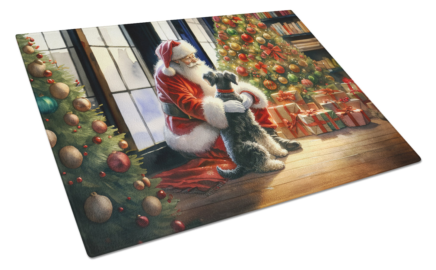 Buy this Schnauzer and Santa Claus Glass Cutting Board